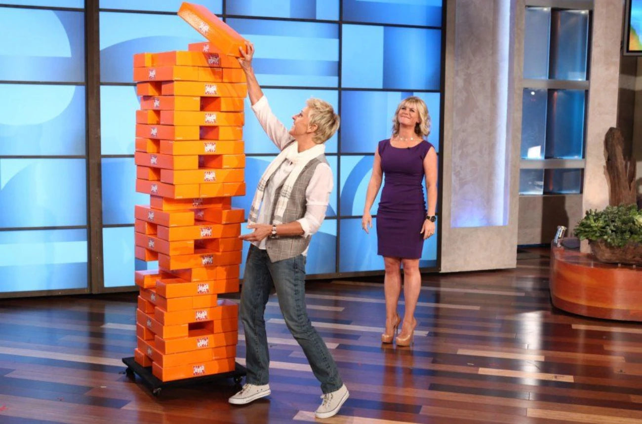 Custom Jenga XXL Game Playing on Ellen